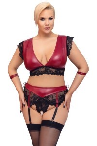 Set bondage in pizzo nero e tessuto rosso