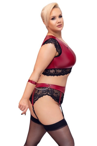 Set bondage in pizzo nero e tessuto rosso