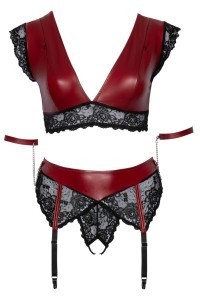 Set bondage in pizzo nero e tessuto rosso