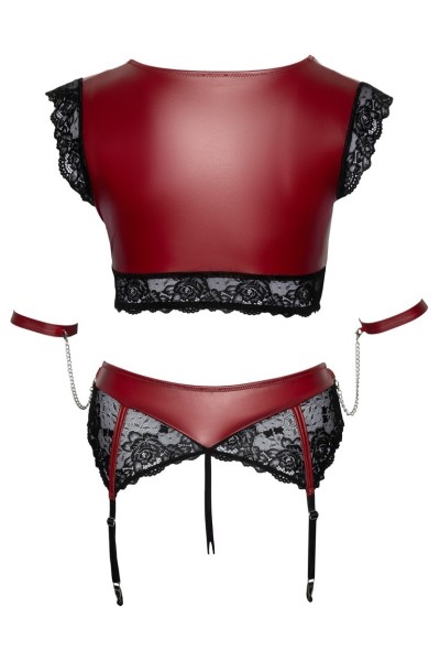 Set bondage in pizzo nero e tessuto rosso