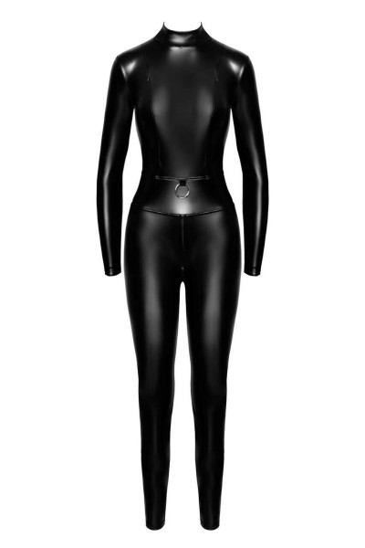 Catsuit aderente in Powerwetlook con cerniere e anello in vita