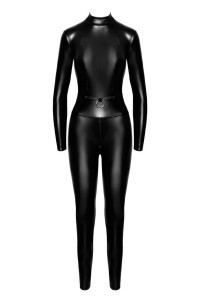 Catsuit aderente in Powerwetlook con cerniere e anello in vita