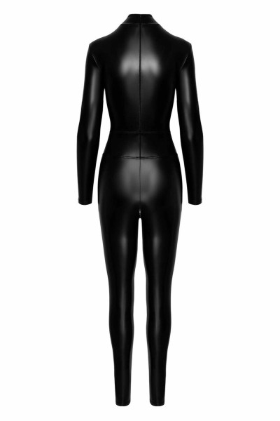 Catsuit aderente in Powerwetlook con cerniere e anello in vita