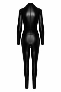 Catsuit aderente in Powerwetlook con cerniere e anello in vita