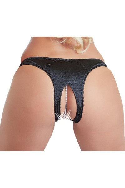 Tanga nero aperto al cavallo con perle