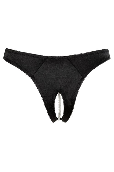 Tanga nero aperto al cavallo con perle