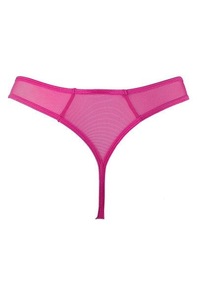 Perizoma fucsia in tulle e ricami V-10258