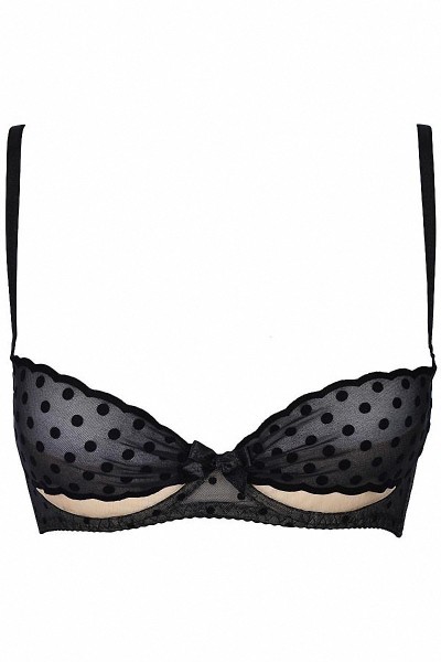 Reggiseno a balconcino in tulle nero V-9051