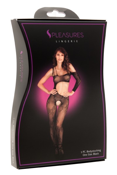 Bodystocking nero aperto floreale