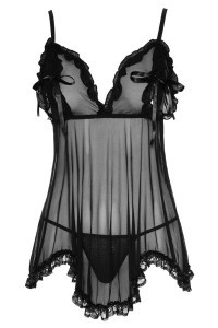 Babydoll nero con orlo in pizzo e perizoma