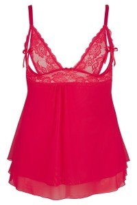 Babydoll rosso con coppe in pizzo e fiocco