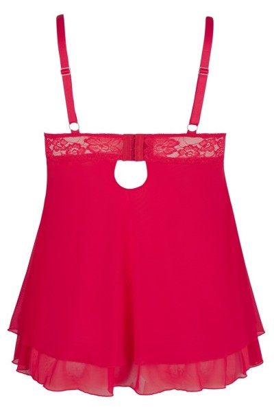 Babydoll rosso con coppe in pizzo e fiocco