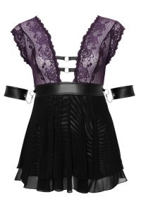 Babydoll nero e viola con polsini e collare