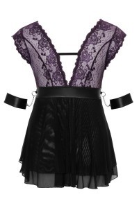 Babydoll nero e viola con polsini e collare