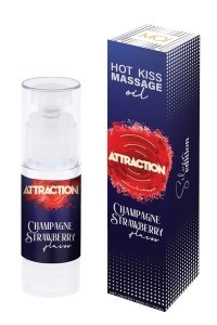 Olio da massaggio Hot Kiss  gusto di fragola e champagne 50 ml