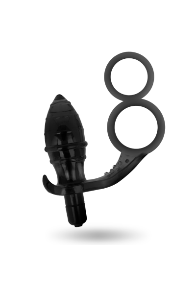 Plug anale con doppio anello nero Addicted Toys - foto 4 di 6