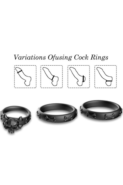 Anello per pene ARMONY Calavera in silicone nero - foto 3 di 3