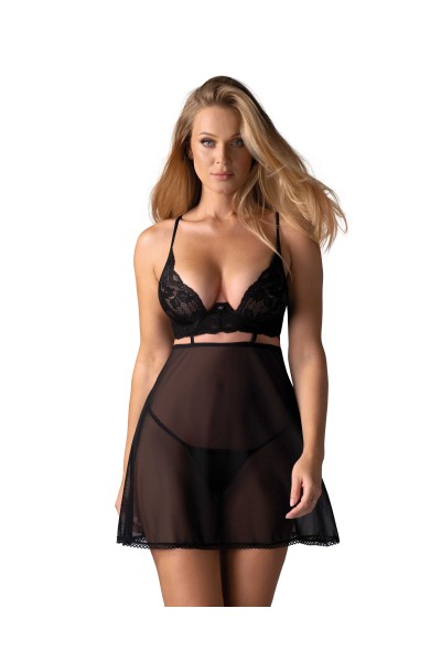 Babydoll e perizoma elegante nutris - schwarz - XL/2XL - foto principale - foto 1 di 7