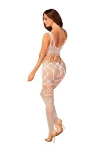 Bodystocking bianca aperta all'inguine G330