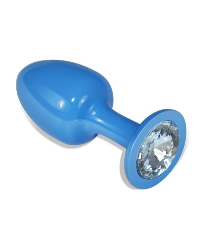 Plug anale in metallo azzurro Rosebud con brillante trasparente - Lovetoy