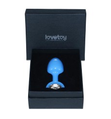 Plug anale in metallo azzurro Rosebud con brillante trasparente - Lovetoy