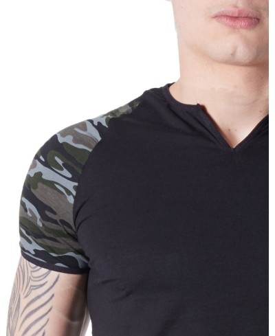 T-shirt militare nera sexy con decorazione mimetica - Look Me