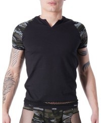 T-shirt militare nera sexy con decorazione mimetica - Look Me