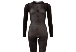 Catsuit nera aperta all'inguine