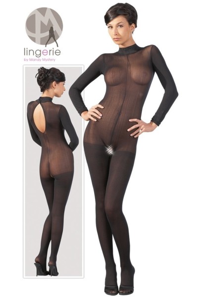 Catsuit nera aperta all'inguine