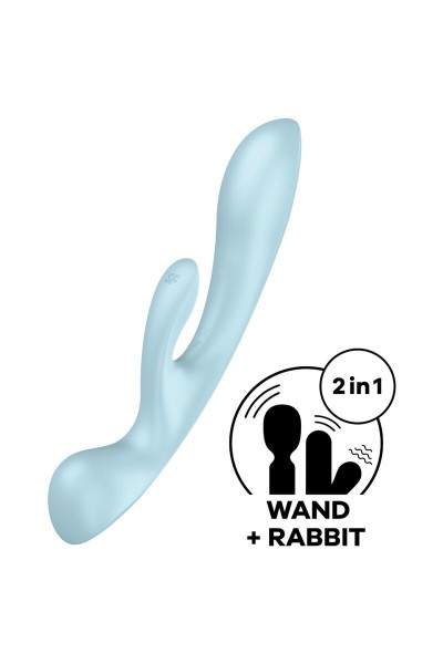 Vibratore rabbit con stimolatore wand Triple Oh azzurro